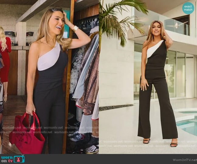 Lipsy One Shoulder Wide Leg Jumpsuit worn by Chrishell Stause on Selling Sunset