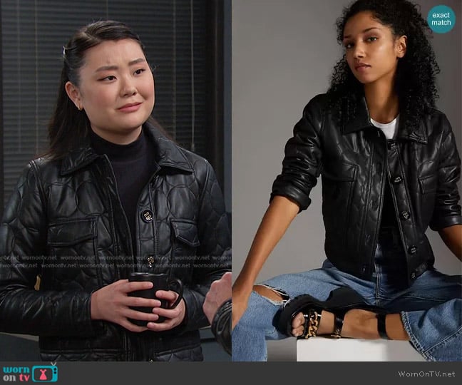 Maeve Faux Leather Jacket worn by Wendy Shin (Victoria Grace) on Days of our Lives