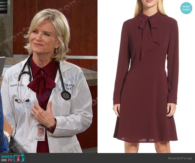 Maggy London Crepe Bow Fit & Flare Dress worn by Kayla Brady (Mary Beth Evans) on Days of our Lives