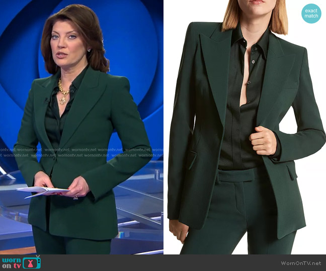 Norah’s dark green blazer on CBS Evening News