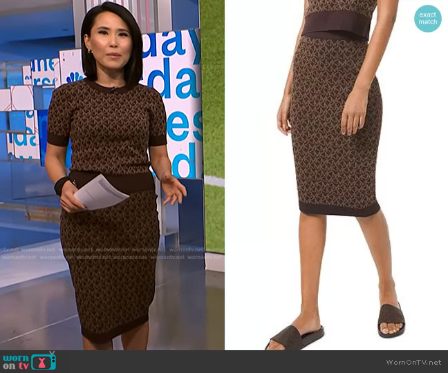 WornOnTV: Vicky’s brown printed short sleeve top and skirt on NBC News ...