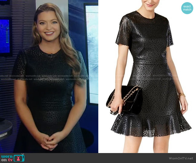 MICHAEL Michael Kors Faux Leather Laser Cutout Dress worn by Dani Beckstrom on Good Morning America