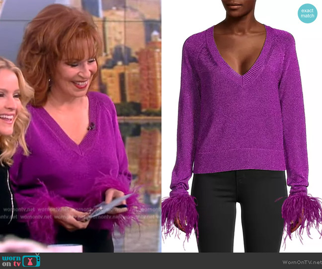 Milly Metallic Feather Cuff V-Neck Sweater worn by Joy Behar on The View