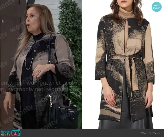 Ming Wang Abstract Jacquard Longline Belted Knit Jacket worn by Laura Collins (Genie Francis) on General Hospital