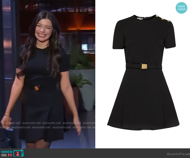 Miu Miu Black powder grain dress with belt worn by Alex Aster on The Kelly Clarkson Show