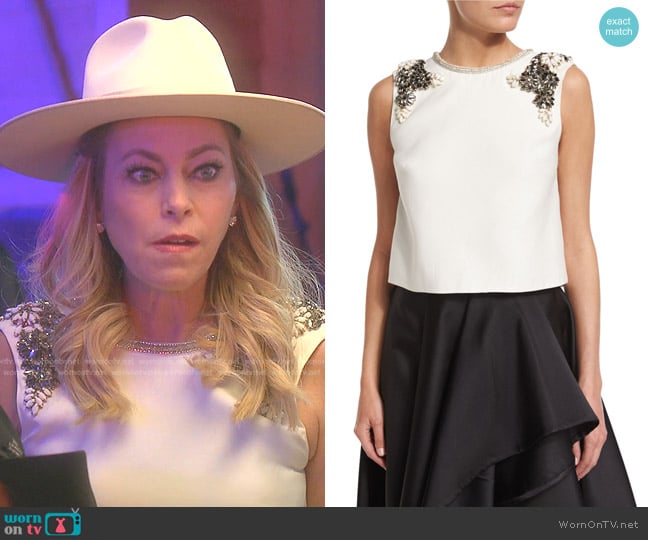 Monique Lhuillier Jewel-Neck Embellished Shell worn by Sutton Stracke on The Real Housewives of Beverly Hills