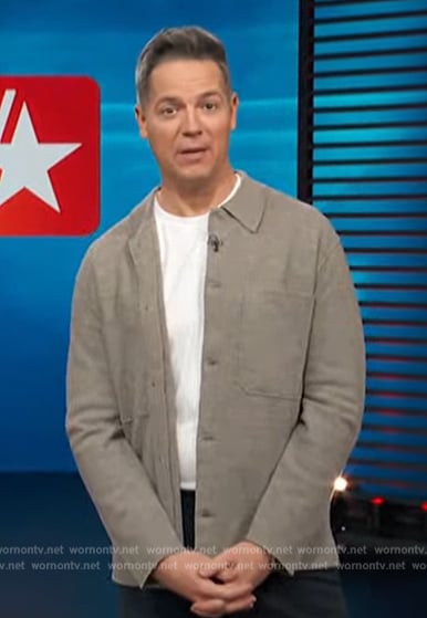 Jason Kennedy’s beige wool jacket on Access Hollywood