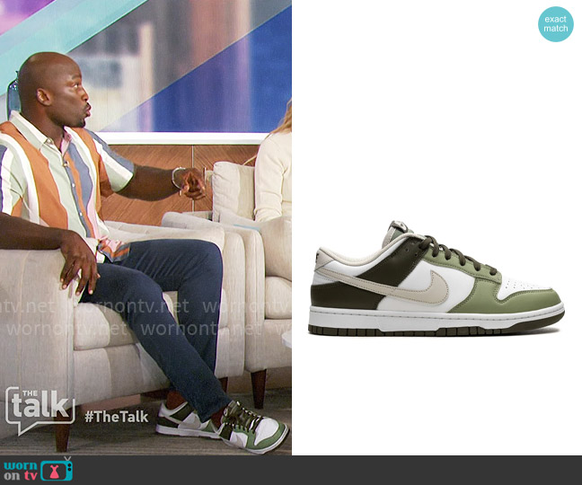 Nike Dunk Low Sneakers in Oil Green worn by Akbar Gbajabiamila on The Talk