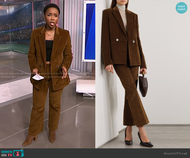 Petar Petrov Smart Double-Breasted Cotton-Corduroy Blazer and Pants worn by Zinhle Essamuah on NBC News Daily