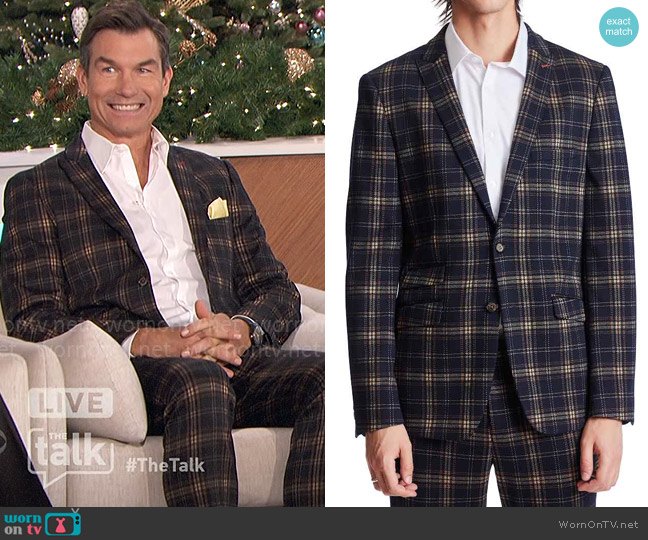 Paisley & Gray Navy Tan Pumpkin Plaid Blazer worn by Jerry O'Connell on The Talk