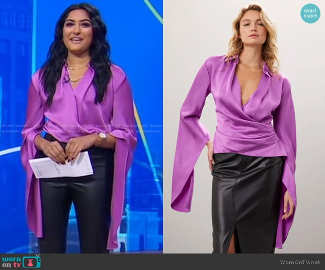 Simkhai Paradisa Wrap Top worn by Reena Roy on Good Morning America