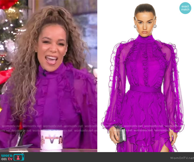 Patbo Ruffle High Neck Blouse worn by Sunny Hostin on The View