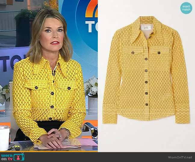 WornOnTV: Savannah’s yellow shirt and black studded skirt on Today ...