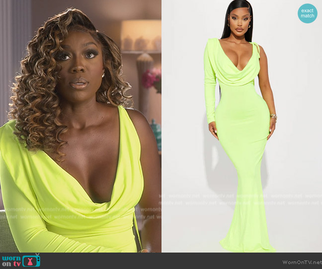 Fashion Nova Racheal Reversible Gown - Neon Green worn by Wendy Osefo on The Real Housewives of Potomac