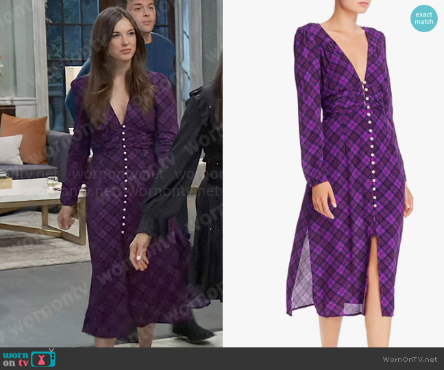 Rahi Trista Puff Sleeve Plaid Midi Dress worn by Willow Tait (Katelyn MacMullen) on General Hospital