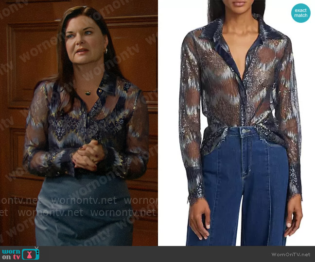 Katie’s sheer navy blue blouse on The Bold and the Beautiful