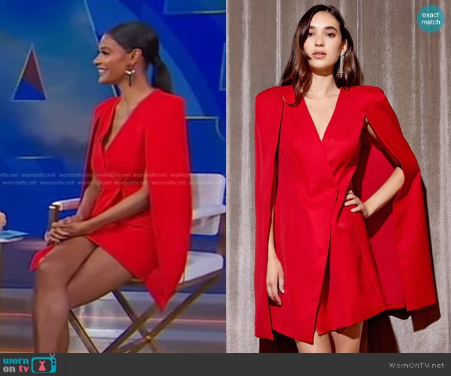 Adelyn Rae Raquel Tux Cape Dress in Fierce Red worn by Tamica Lee on Good Morning America