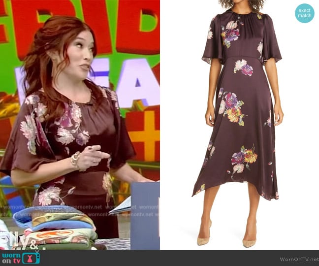 Rebecca Taylor Simone Fleur Floral Short Sleeve Silk Dress worn by Amy Goodman on Live with Kelly and Mark