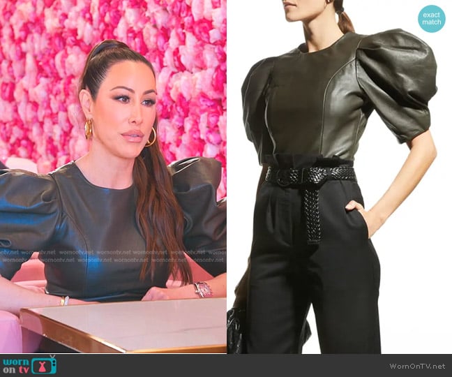 Rohe Mara Leather Puff-Sleeve Top worn by Angie Katsanevas on The Real Housewives of Salt Lake City