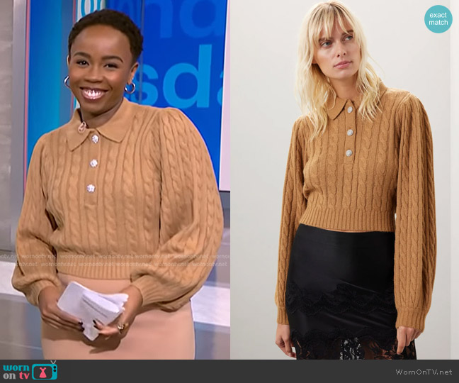 Ronny Kobo Collective Button Front Sweater worn by Zinhle Essamuah on NBC News Daily