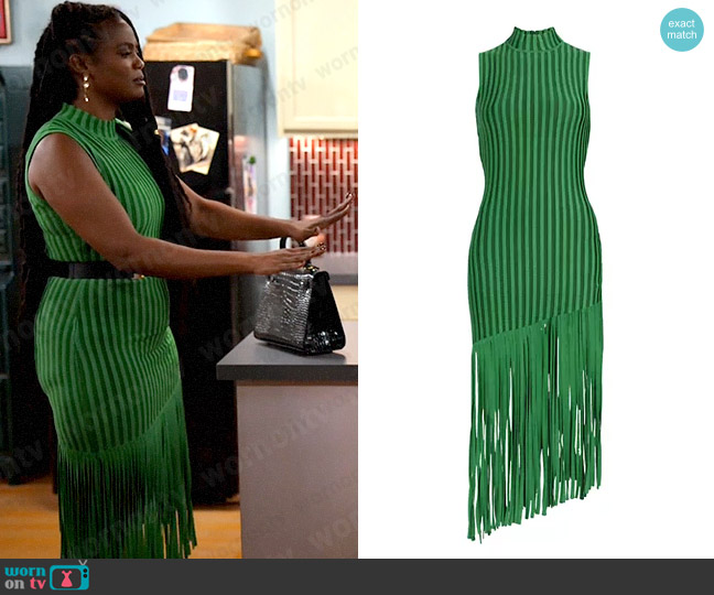 Ronny Kobo Kaipo Fringed Rib-Knit Dress worn by Sabrina Hollins (Novi Brown) on Tyler Perrys Sistas