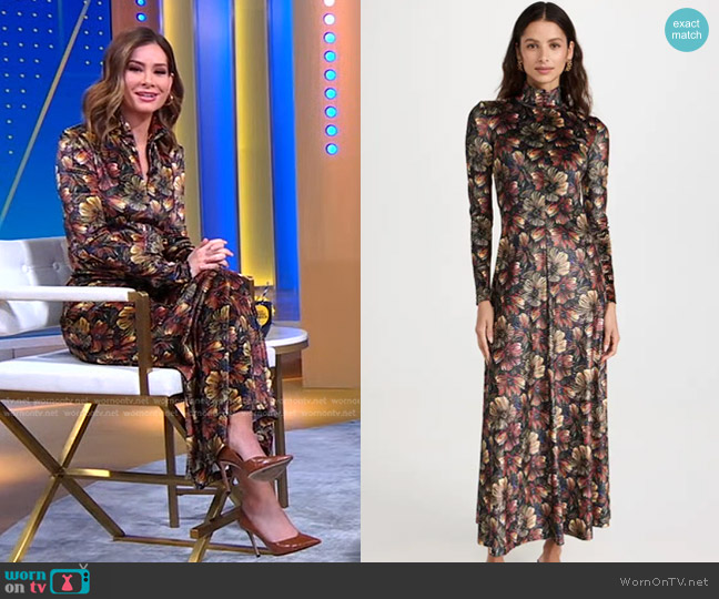 Rosetta Getty Zip Up Maxi Turtleneck Dress - Velvet Jersey worn by Rebecca Jarvis on Good Morning America