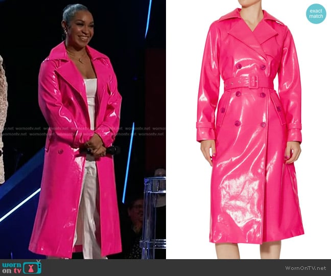 Something New Cleo Faux Leather Trench Coat worn by Azan on The Voice