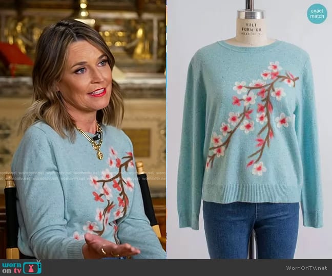 WornOnTV: Savannah’s blue cherry blossom sweater on Today | Savannah ...