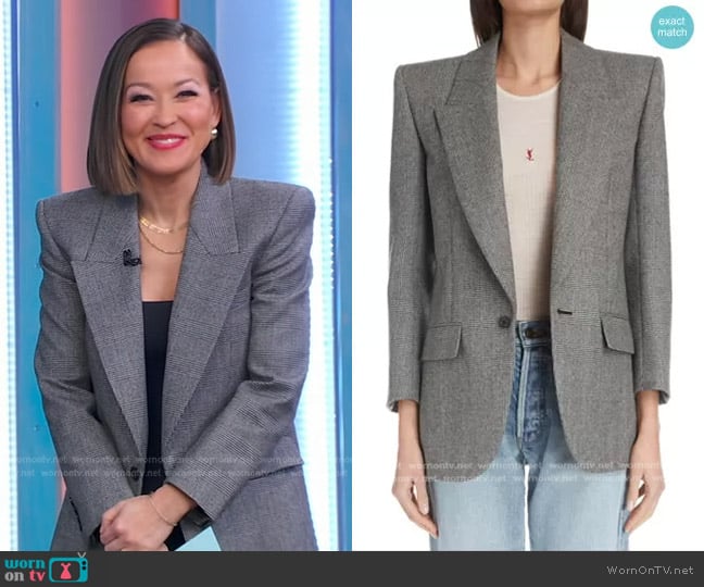 Saint Laurent Micro-Check Wool Blazer Jacket worn by Eva Pilgrim on Good Morning America