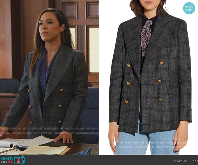 Sandro Anthea Plaid Blazer worn by Emily Lopez (Jessica Camacho) on All Rise