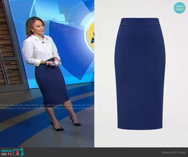 Scanlan Theodore Royal Crepe Knit Slit Back Skirt worn by Eva Pilgrim on Good Morning America