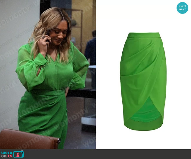 Sergio Hudson Draped Asymmetric Pencil Skirt worn by Fatima (Crystal Hayslett) on Tyler Perrys Sistas