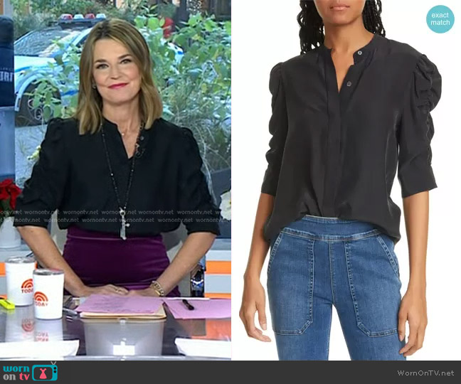 WornOnTV: Savannah’s black blouse and purple skirt on Today | Savannah ...