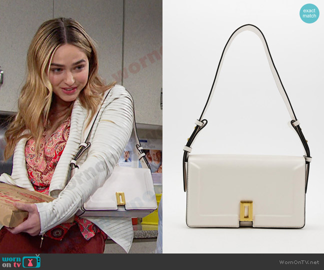 Topshop Sidney Trophy Shoulder Bag in white worn by Holly Jonas (Ashley Puzemis) on Days of our Lives