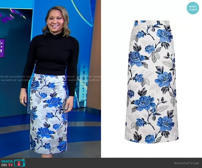 Sika'a Floral Jacquard Pencil Skirt worn by Ginger Zee on Good Morning America