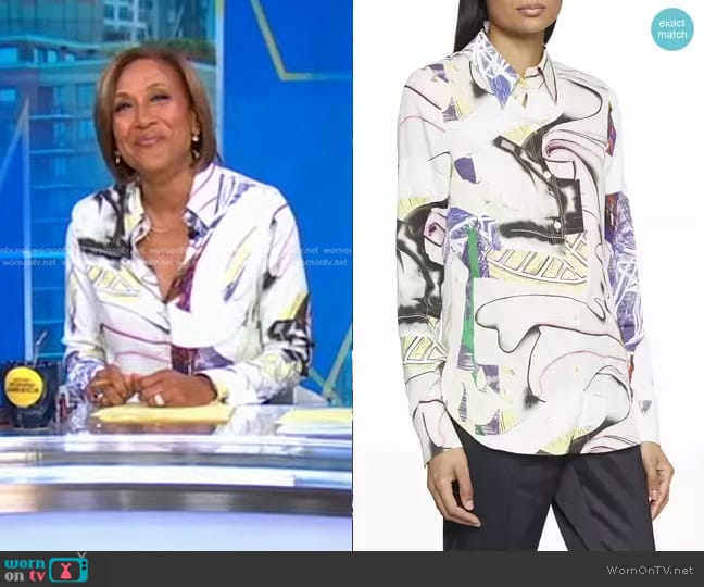 Stella McCartney Slim Printed Shirt worn by Robin Roberts on Good Morning America