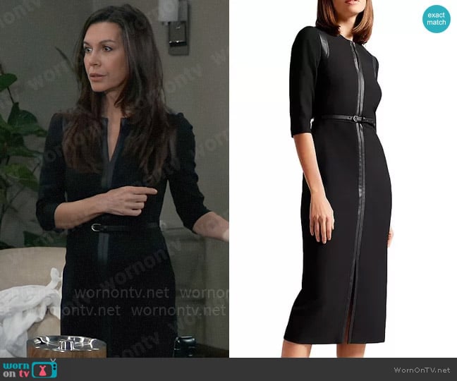 Ted Baker Halleid Faux Leather Trim Pencil Dress worn by Anna Devane (Finola Hughes) on General Hospital