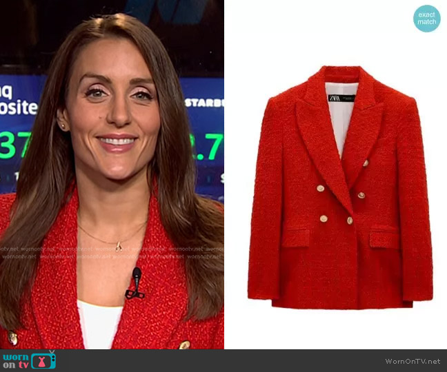 Zara Textured Double Breasted Blazer worn by Kristina Partsinevelos on NBC News Daily