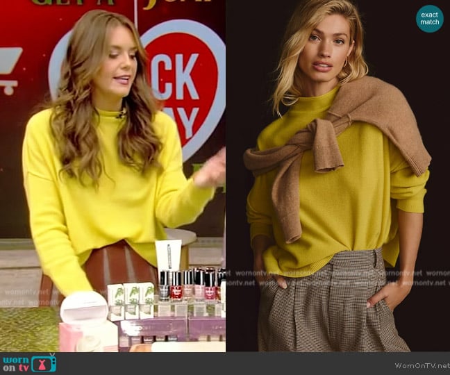 Pilcro The Alani Cashmere Mock-Neck Sweater worn by Monica Mangin on Live with Kelly and Mark