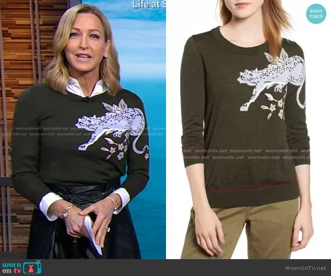 J. Crew Tippi Intarsia Cheetah Sweater worn by Lara Spencer on Good Morning America