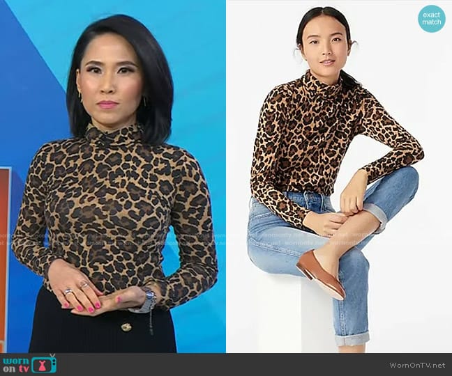 Tissue Turtleneck in Leopard by J. Crew worn by Vicky Nguyen on Today