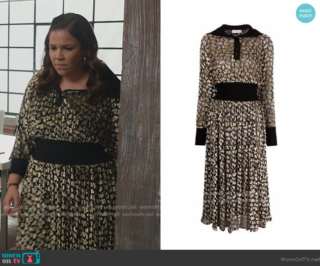 Tory Burch Little leaves patterned dress worn by Sara Castillo (Lindsay Mendez) on All Rise