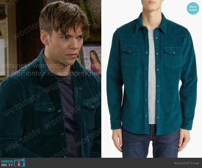 RJ’s teal green corduroy shirt on The Bold and the Beautiful