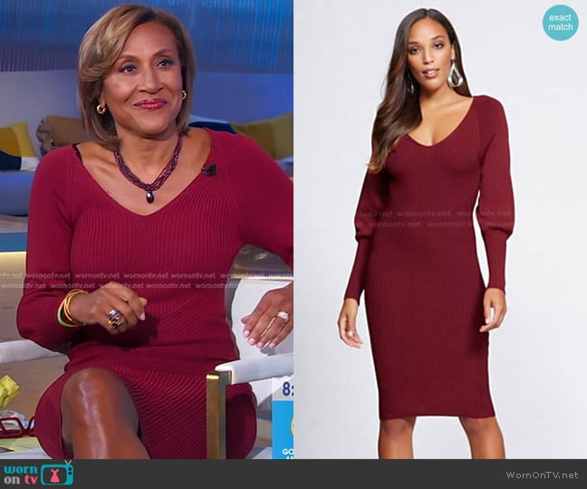 V-Neck Sweater Dress - Gabrielle Union Collection by New York & Company worn by Robin Roberts on Good Morning America