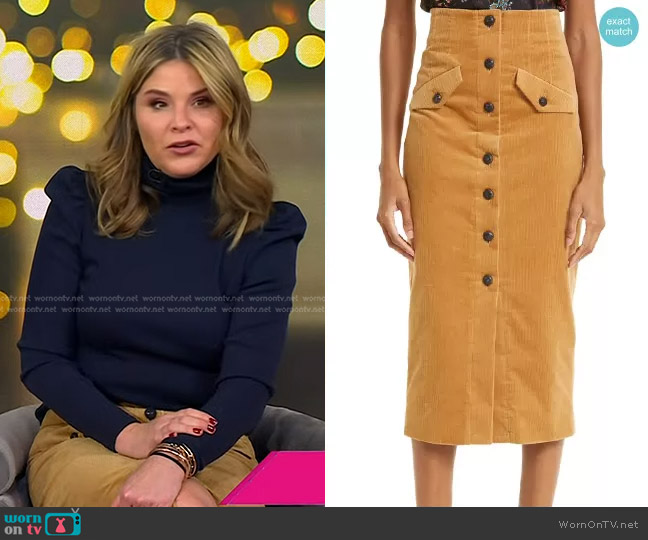 WornOnTV: Jenna’s navy turtleneck top and corduroy skirt on Today ...