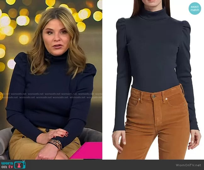 Veronica Beard Cedar Puff-Sleeve Turtleneck Top worn by Jenna Bush Hager on Today