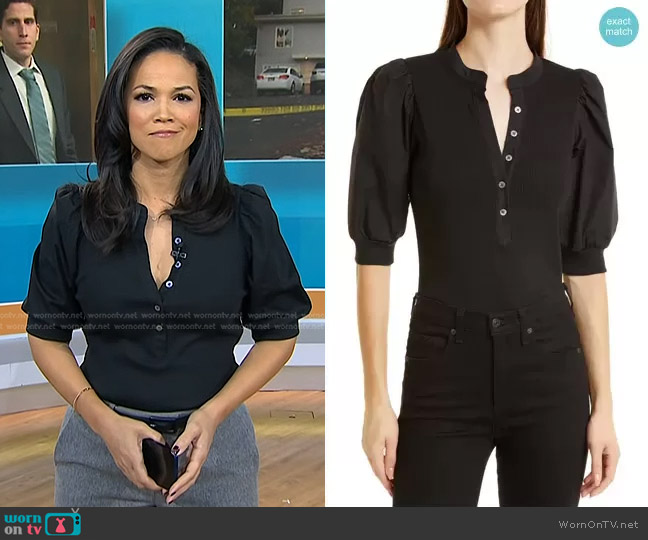 Veronica Beard Coralee Puff-Sleeve Top worn by Laura Jarrett on Today