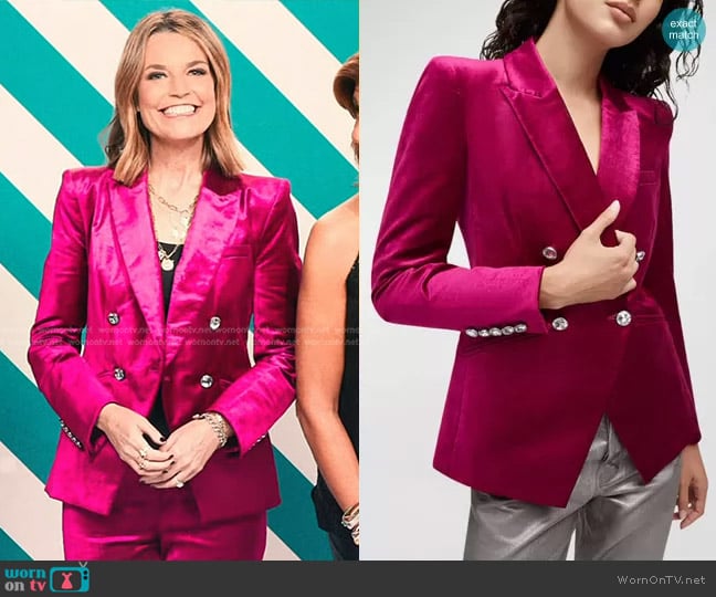 Veronica Beard Elam Velvet Dickey Jacket in Fuchsia worn by Savannah Guthrie on Today