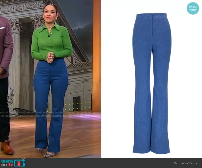 WornOnTV: Eva’s green long sleeve polo and blue pants on Good Morning ...