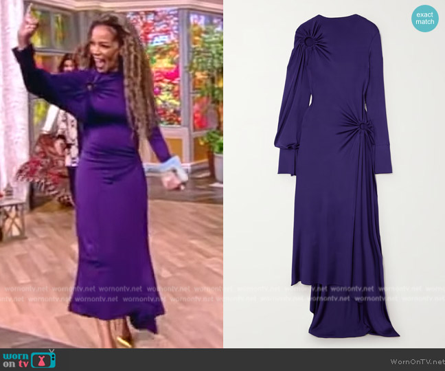 Victoria Beckham Asymmetric cutout gathered glossed-jersey dress worn by Sunny Hostin on The View